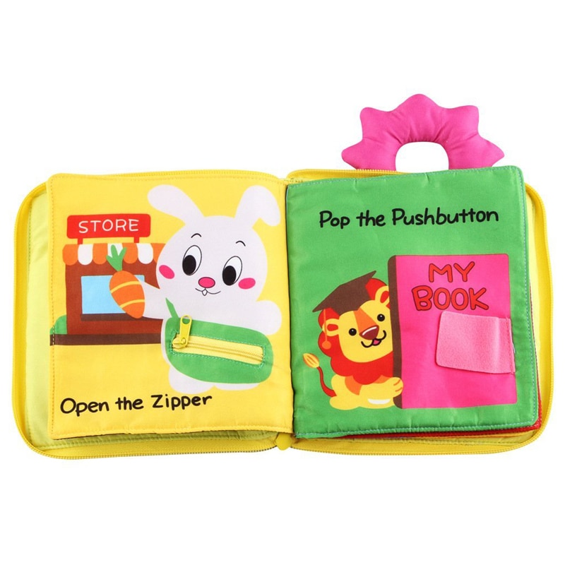12 Pages Educational Baby Toys Hot Infant Kids Early Development Cloth Books Cartoon Animal Learning Unfolding Activity Books